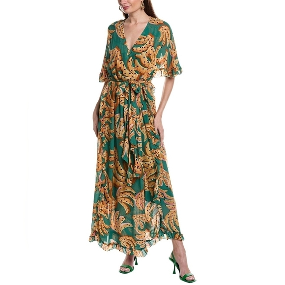 FARM Rio Dresses & Skirts - GREEN RAINING BANANAS MAXI WRAP DRESS